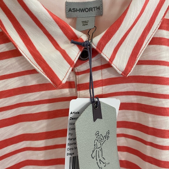 Ashworth • Sea Coral Striped Buttoned Golf Polo Shirt NWT - Picture 3 of 15